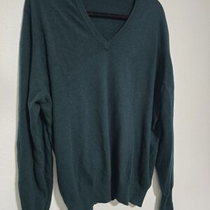 Cashmere 100%. Barrie,  Men's Classic V-Neck Sweater for Men - Forest Green